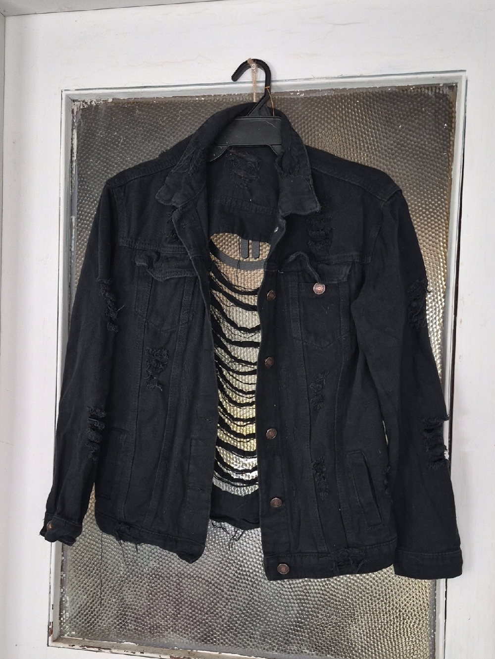Black Distressed Denim Jacket - Classic Women's Trucker